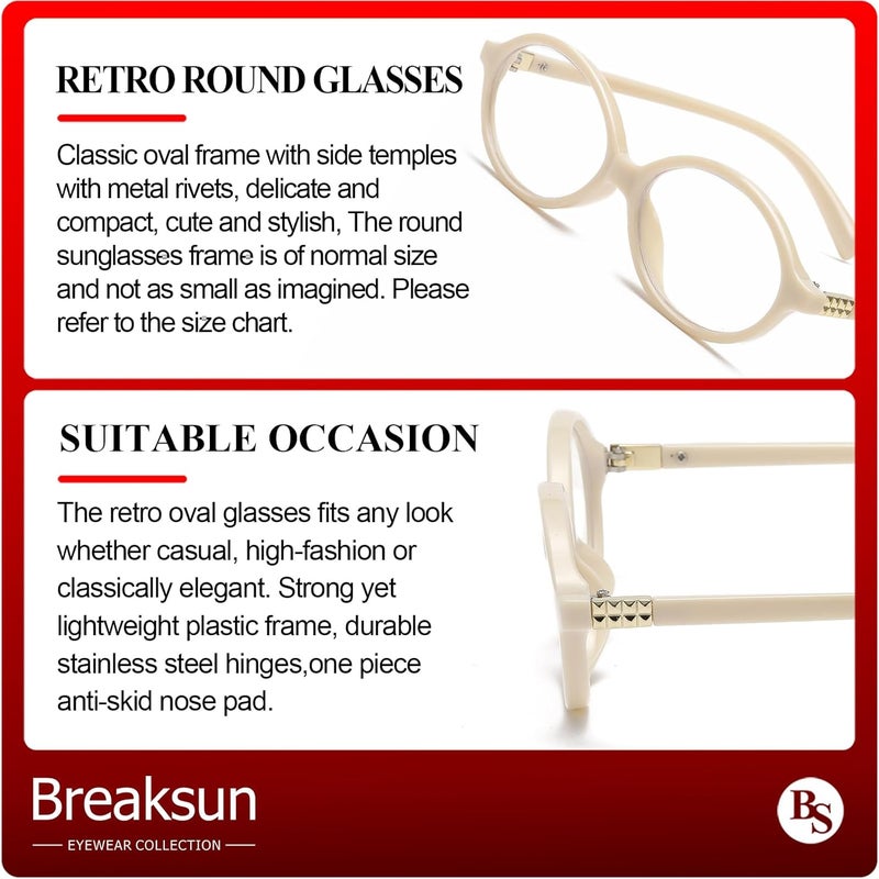 Breaksun Fashion Oval Glasses for Women Men Retro Round Tortoise Frame Blue Light Glasses Nerd Eyeglasses - Image 4